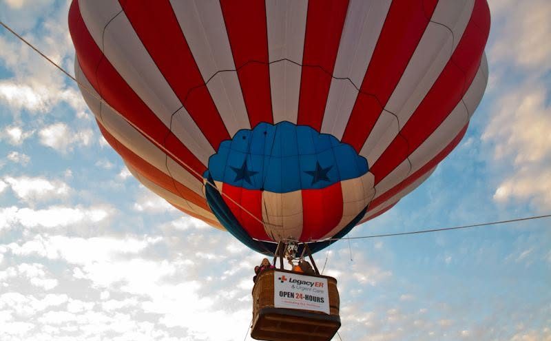 Legacy ER removable sponsor banner on the basket of a tethered Rohr balloon in flight