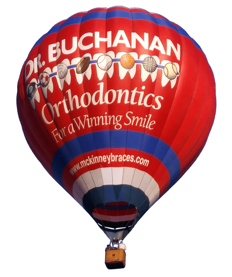 Hot air balloon advertising new arrivals